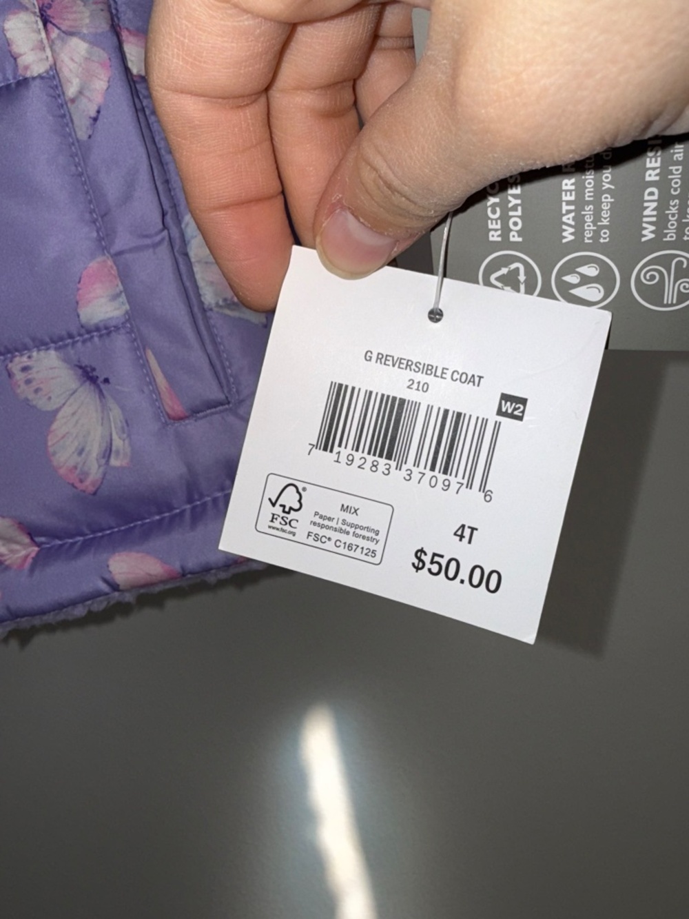 FALLS CREEK New $50 Girls 4T Purple Pink Butterfly Hooded Winter Reversible Coat - Picture 3 of 5